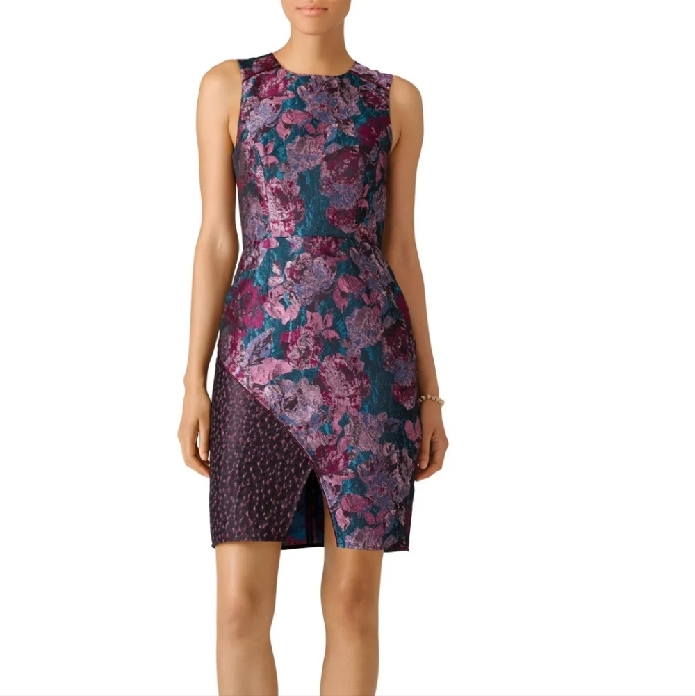 SLATE & WILLOW JACQUARD MIX SHEATH DRESS SIZE 4 PURPLE TEAL GORGEOUS COLOR COMBO